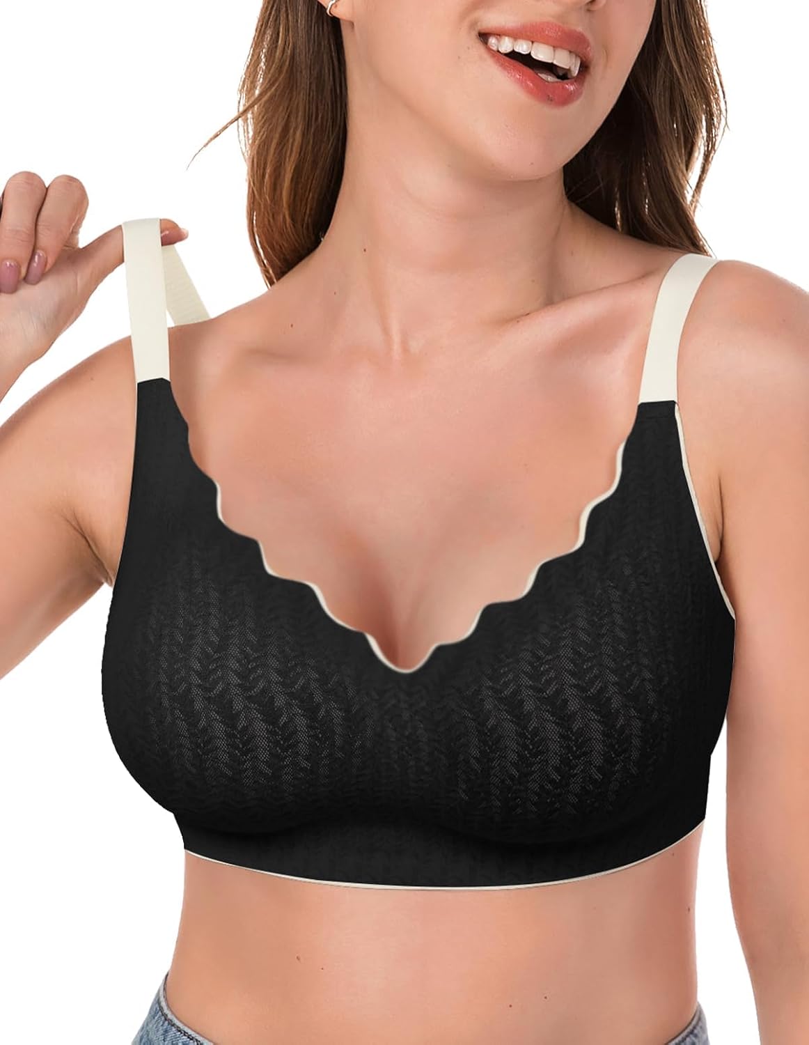 Wireless Bras for Women (34C-42DD), Extremely Comfortable Seamless Bra Mesh Bralettes Adjustable Straps Everyday Bra