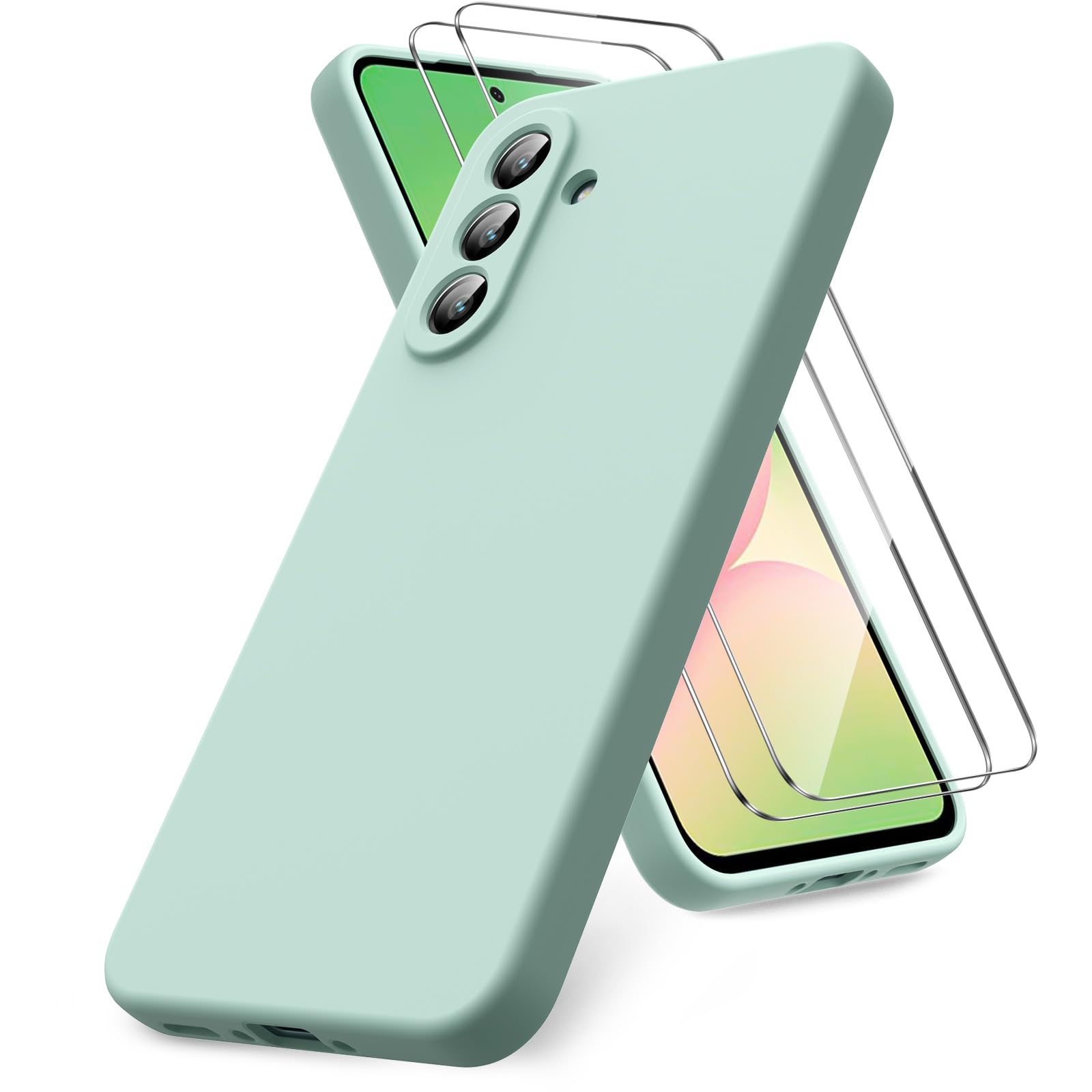 Vansdon Handyhülle kompatibel mit Samsung Galaxy A37 5G Hülle, 2 Stück Panzer Schutz Glas, weiche TPU Flüssigsilikonhülle, stoßfestem Gummi Silikongel Fall-Taupe