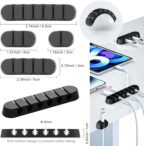 Miniatura 2 de ZIIYAN Kit de organización de cables de 163 piezas, 3 fundas organizadoras de cables, 8 soportes para cables autoadhesivos, 25 clips de cable, 20+2