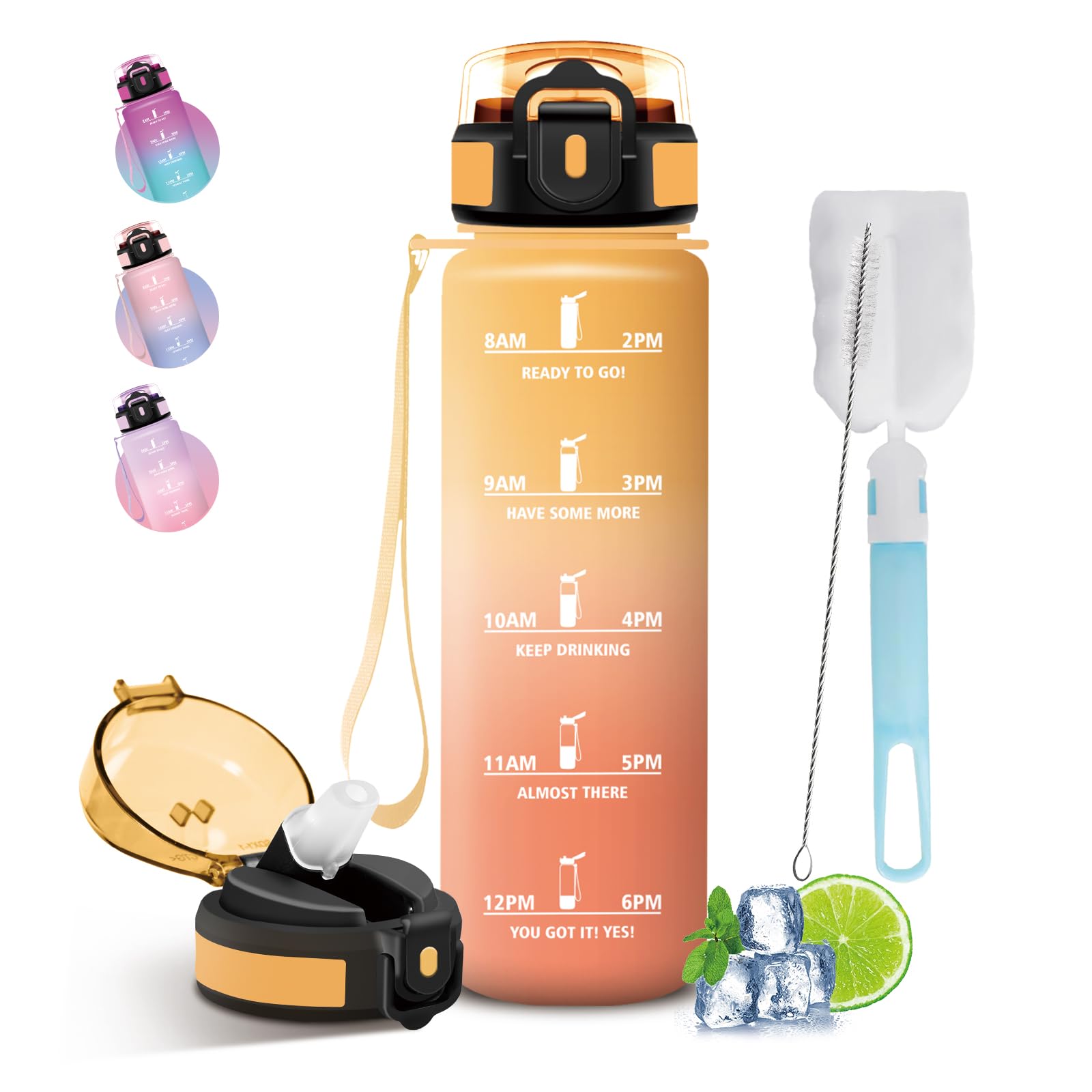 Mujigaga 1L Leak Proof Sports Water Bottle, Safety Lock, Motivational Water Bottle, Easy to Clean, Water Bottle with Time Marker for Cycling, Gym, Camping — image 1