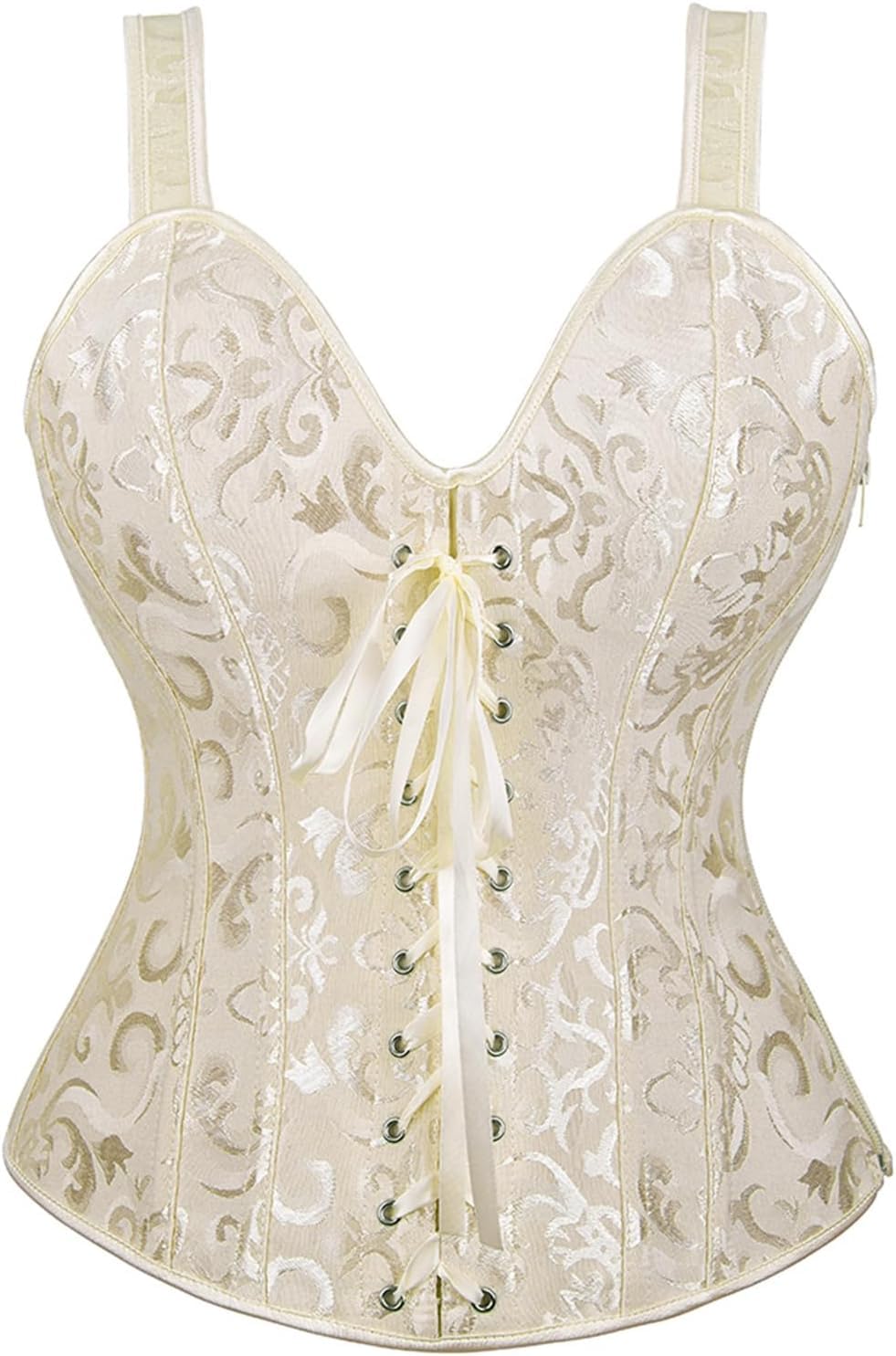 Women's Lace up Gothic Jacquard Shoulder Straps Tank Overbust Shaper Corset Bustiers Top