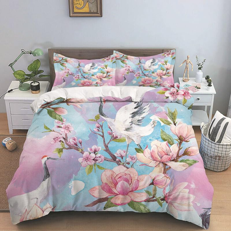 Housse de couette 140x200 parure de lit fleurs violettes avec 2 taies d'oreiller 65x65