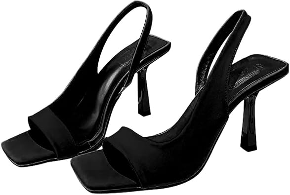 baobeijiadao Womens Square Toe Heeled Sandals Slingback Slip On Sandals Mid Heel Wedding Dress Shoes