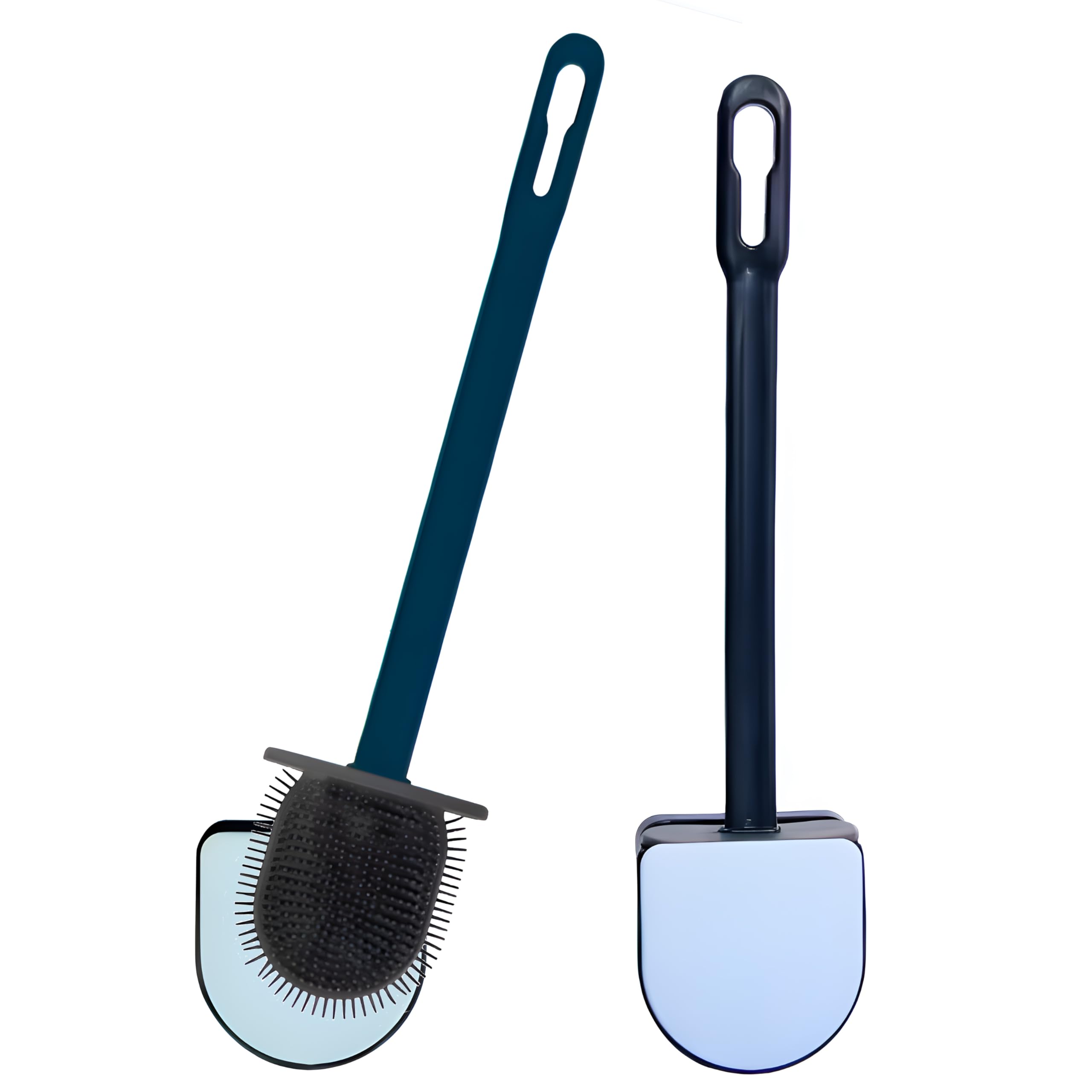 SHIRENOCK Toilet Brush, 2 in Pack, Silicone Toilet Brushes & Angle Opening Holders Sets, Deep Cleaner with No-Slip Long Plastic Handle & Soft Flexible Bristles and Quick Drying Holder