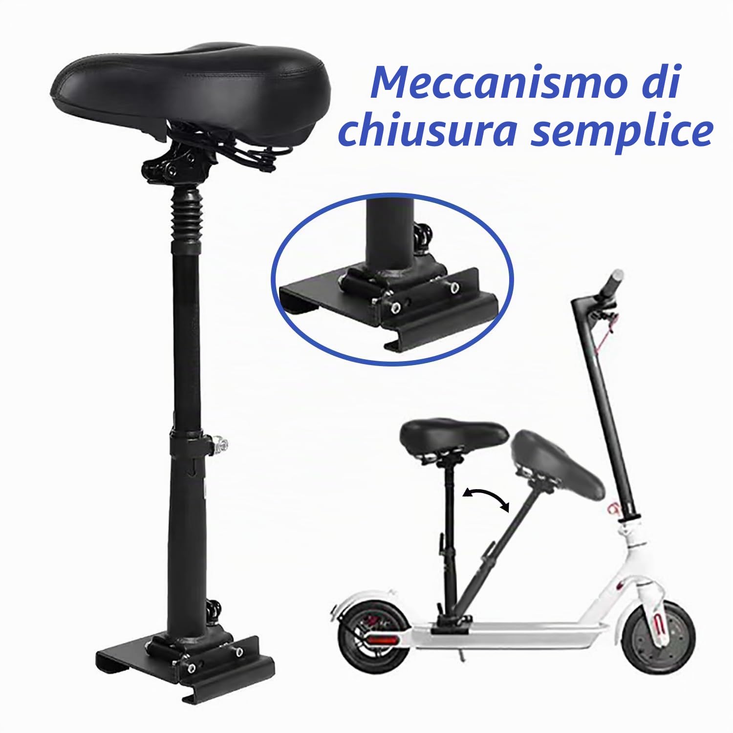 Sedile Scooter Elettrico Adulto, Sella per Monopattini Elettrici, Altezza Regolabile 40-58cm, 13-17cm Ampio Bordo Curvo Antiurto per Scooter Elettrici Max G30
