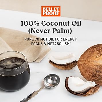 Bulletproof Brain Octane C8 MCT Oil, 32 oz 100% Pure Coconut Oil, Triple-Distilled Keto Energy Supplement for Coffee & Smoothies, Unflavored, No Additives or Fillers, Non-GMO