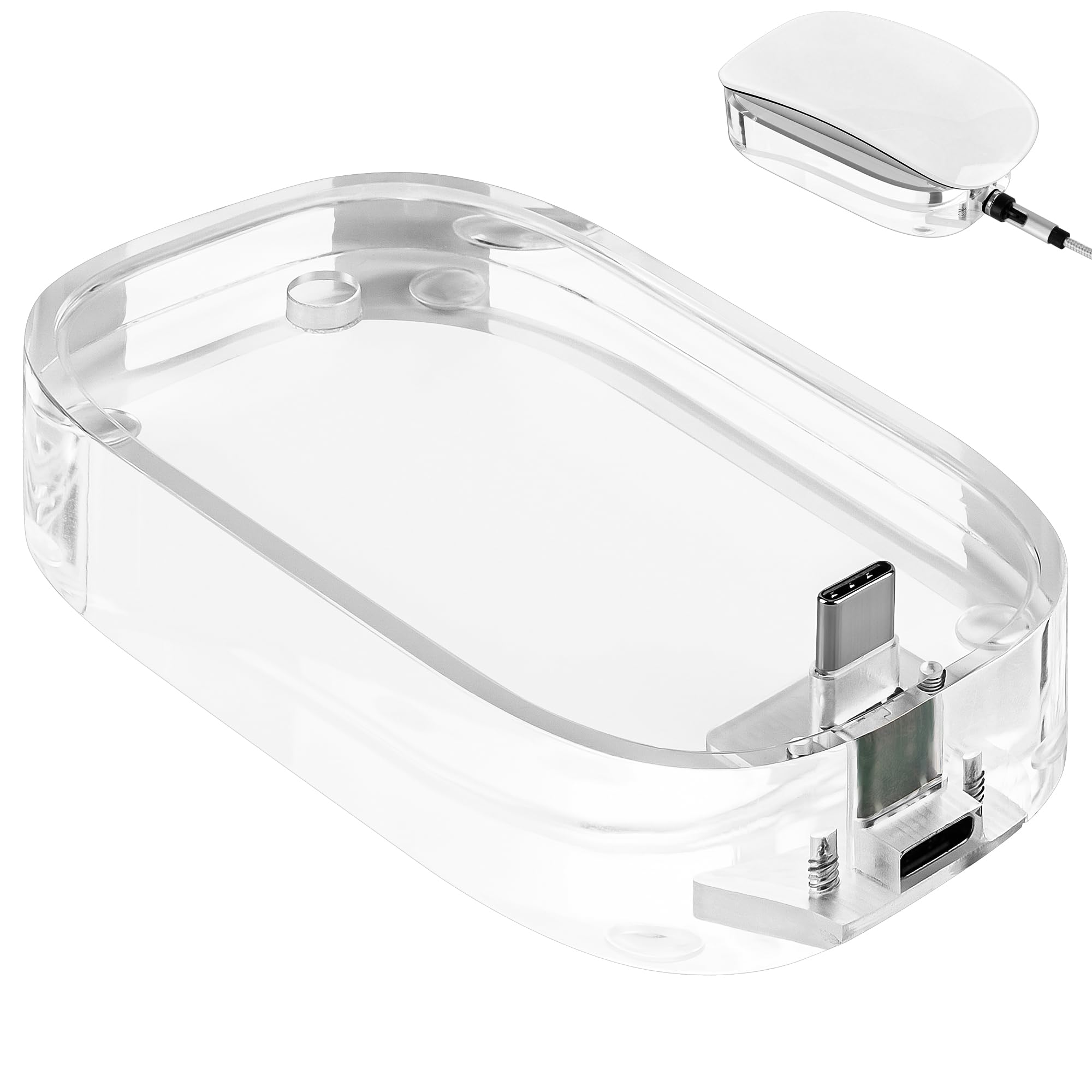 Geekria Mouse Charging Station, Acrylic Mouse Charging Dock, Mouse Stand, Compatible with Apple Magic Mouse (USB-C), Magic Mouse Accessorie (Transparent)