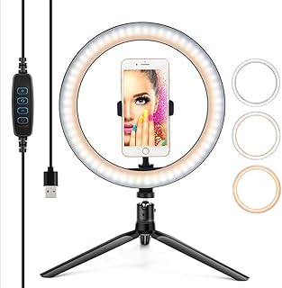 Fill Light 10-inch Fill Light Beauty Light 26cm Selfie Light Video Live Light Mobile Phone Live Ring Light For Live Makeup (Color : Black, Size : 26x8x26cm)