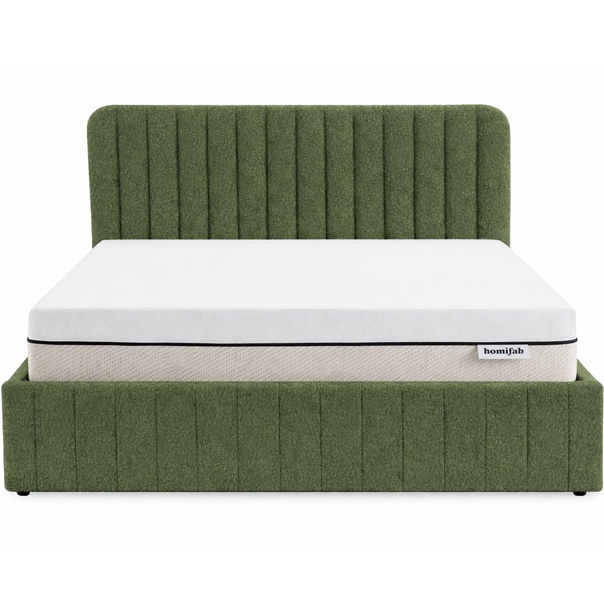 HOMIFAB Ensemble Lit Coffre Adulte 140x190cm avec tête de lit en Tissu bouclé Vert - Ava + Matelas Ressorts ensachés - Spring Elite