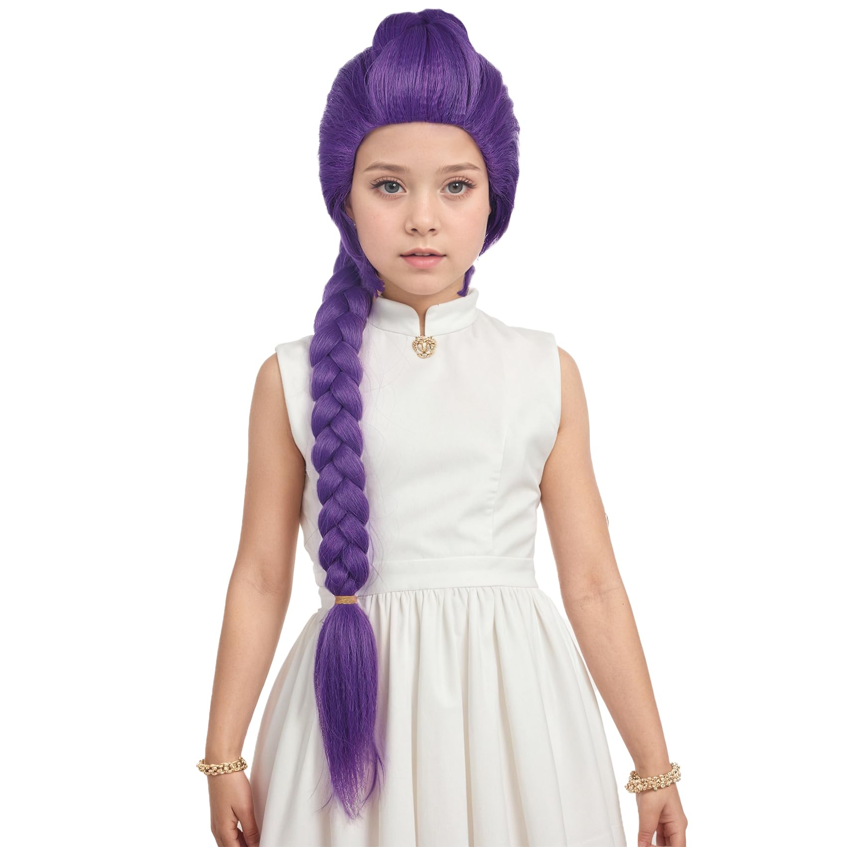 Photo 1 of yuehong Long Kid Purple Braided Anime Cosplay Wig Cartoon Movie Role Wig Heat Resistant Synthetic Fibers Soft Durable Breathable Costume Hair