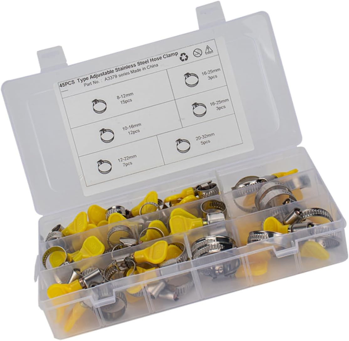 45pcs Stainless Steel Hose Clips with Plastic Handle Durable Hose Clamps Cables and Tubes Automotive and Home Applications and Resistant