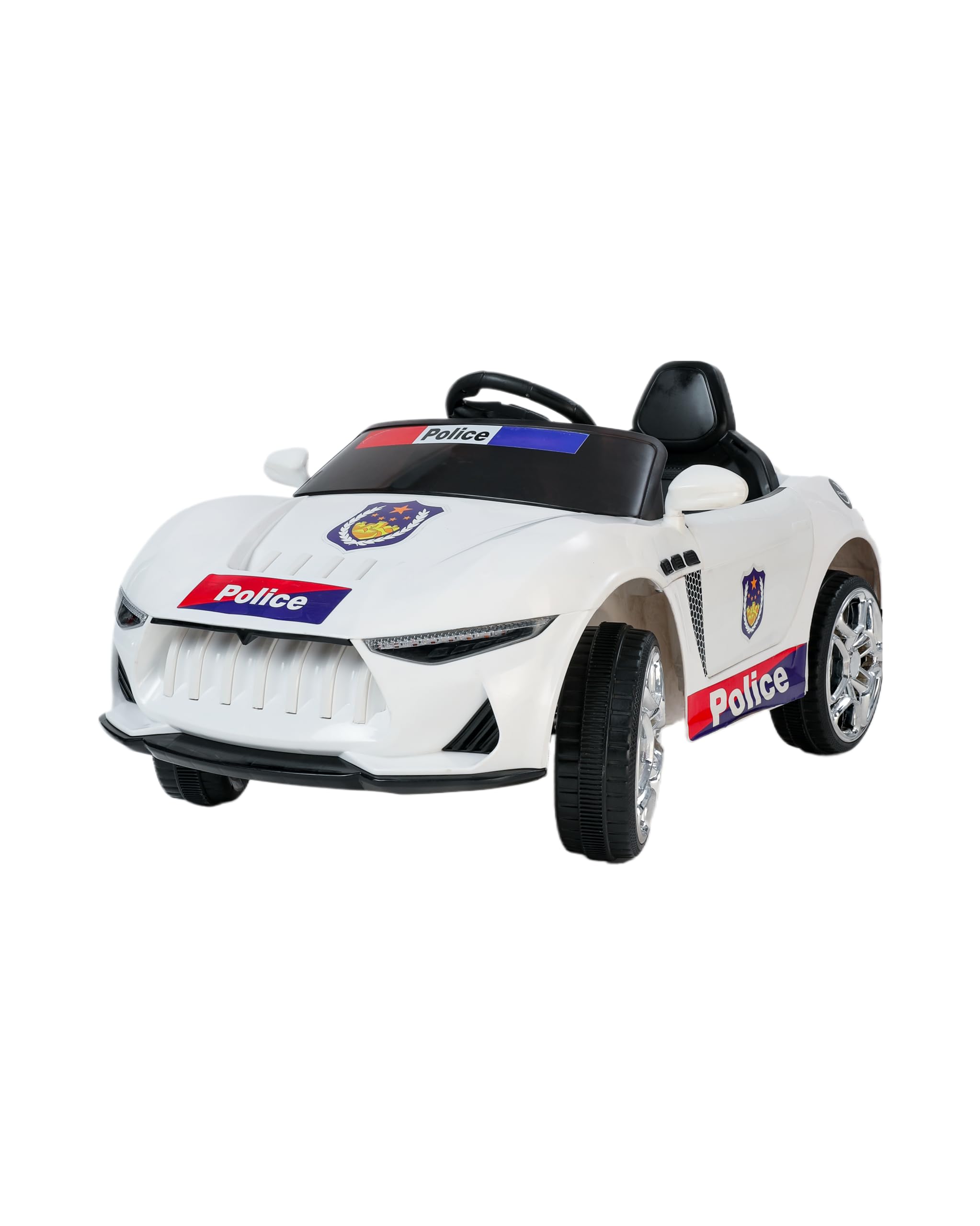 Jaambo Electric Police Premium Cruiser Kids Rechargeable Ride-On Car Adventure With Lights & Siren (White) - For Children 2 To 8 Years