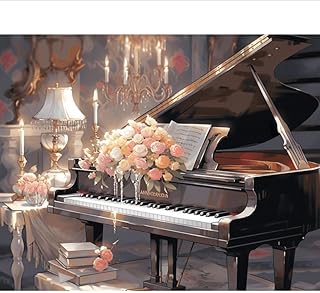 مجموعة الرسم بالارقام، بيانو مع ورود، قماش 40 × 50 سم، مجموعة فنية كاملة يمكنك صنعها بنفسك مع فرش