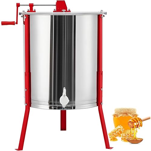 2/4 Frame Honey Extractor, Larger Size Than Standard 2/4 Frame Models, Manual Stainless Steel Beekeeping Equipment with Transparent Lid & Adjustable Stand for Home Apiary