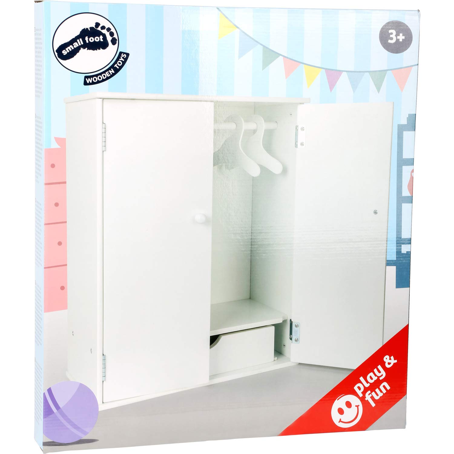 small foot Mueble para muñecas de madera en blanco, con accesorios como perchero y colgador, complemento para accesorios para muñecas, 11213, 40 x 20 x 53 cm