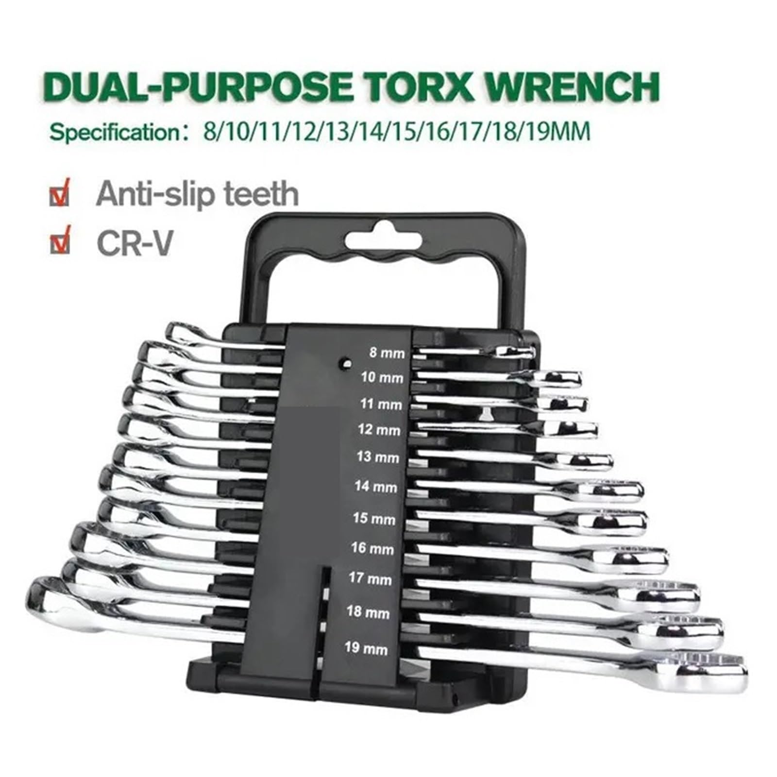 11 Pezzi Chiavi Inglesi Rack di Stoccaggio Set Chiave A Cricchetto 8-19mm Set di Strumenti for La Riparazione Del'auto Doppio Scopo Torx Efficiente E Pratico