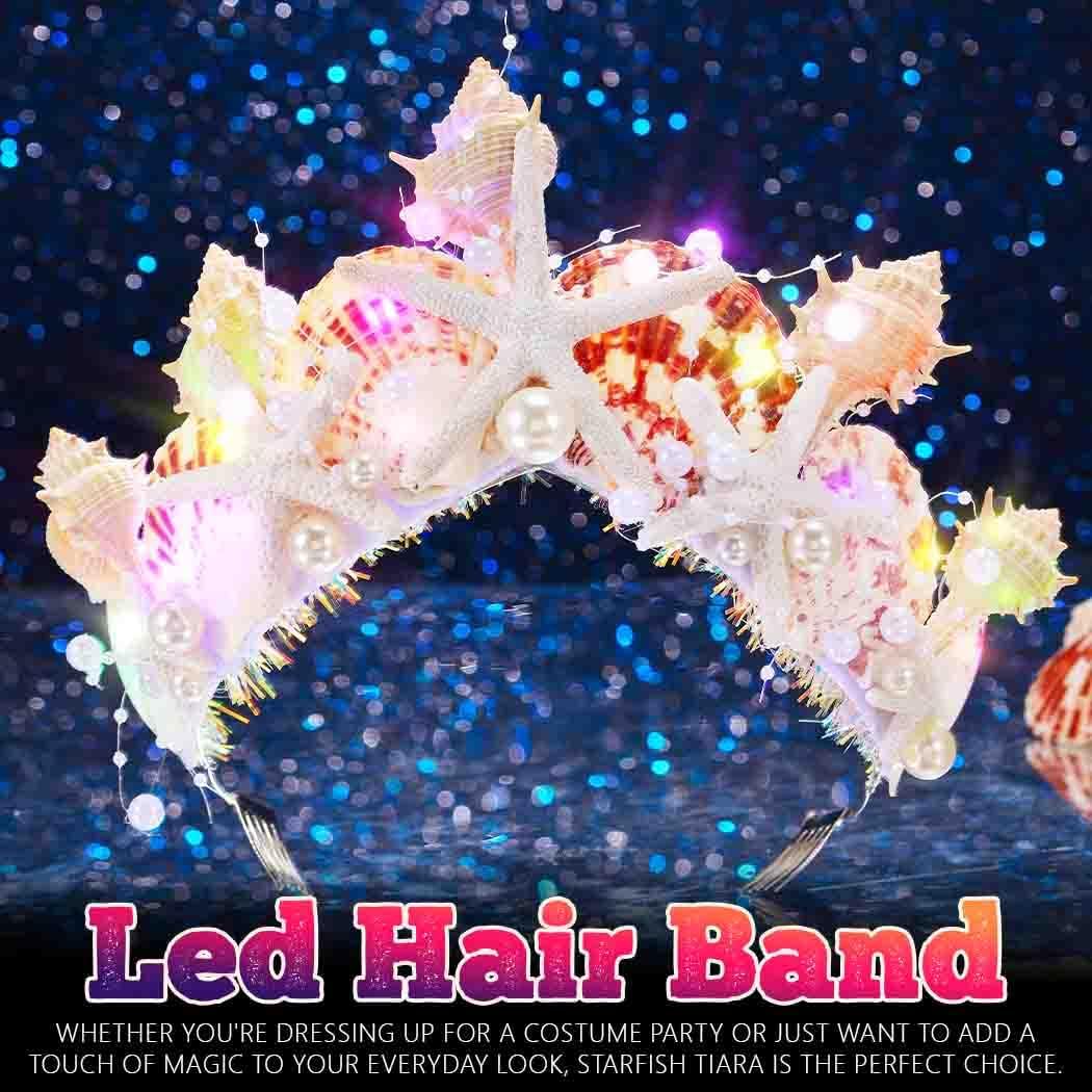 DRESBE Light Up Starfish Tiara and Crown LED Seashell Conch Headband Summer Beach Mermaid Hair Accessories for Women - Image 2