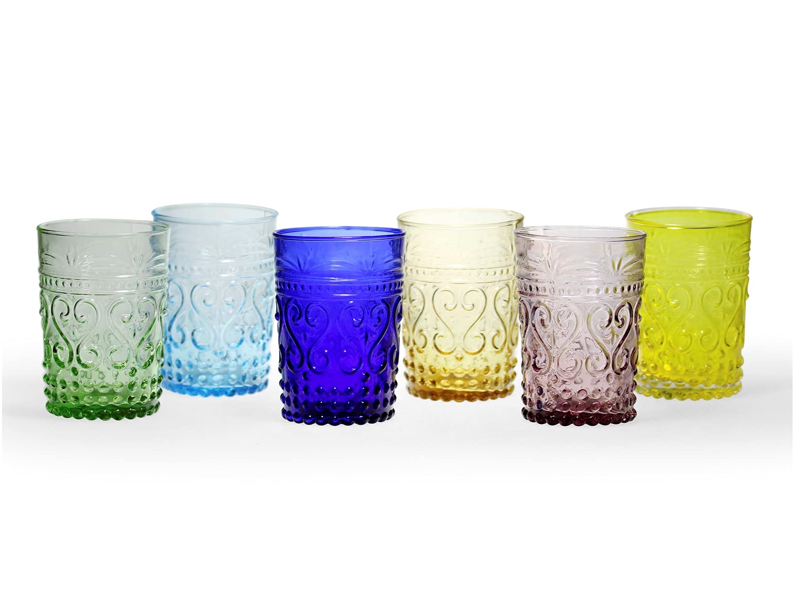 H+H Set of 6 Piped Glasses with Coloured Glass Assorted 26cl