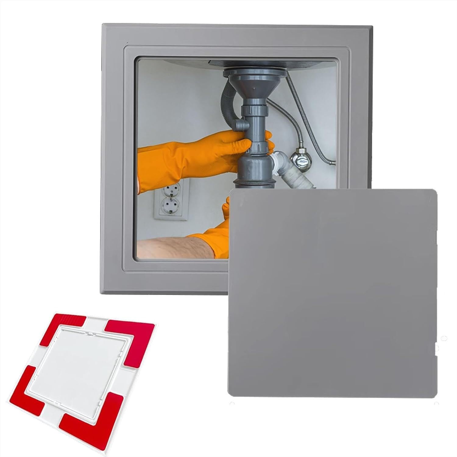 Kanduo Grey Plumbing Access Door Access Panel Self Adhesive Plumbing Cover Plates For Shower, Square Access Door Panel(,200X200mm/7.8X7.8in)