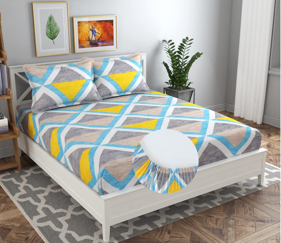 la amour Cotton Feel Glace Cotton Elastic Fitted Printed King Size Double Bed Bedsheet with 2 Pillow Cover(72"x78", White & Grey Striped) (B0BQZ7SXJF) Amazon Price History, Amazon Price Tracker