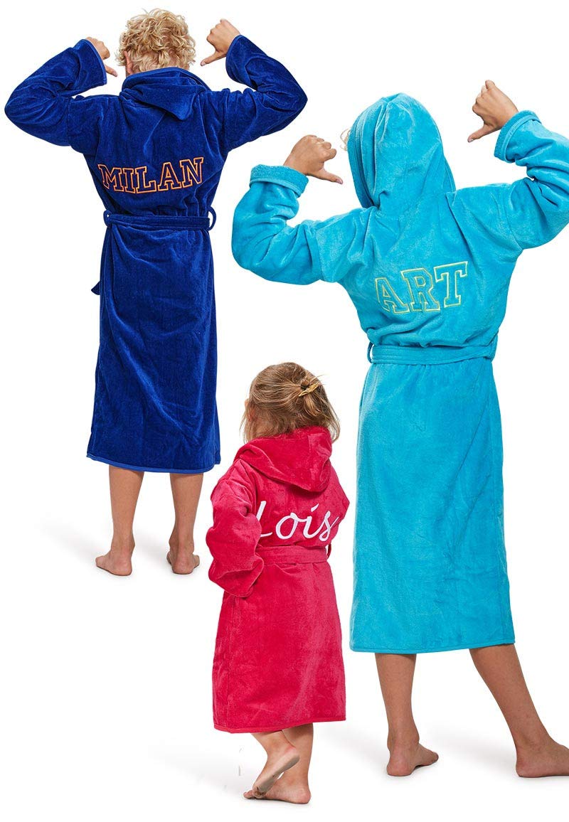 Badrock - Peignoir de Bain pour Enfants avec nom brodé - Blanc - 100% Coton Velours