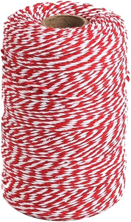 Bells and Whistles Red and White Twine, 100 Meter Cotton Bakers Twine Perfect for Baking, Butchers, Crafts and Christmas Gift Wrapping