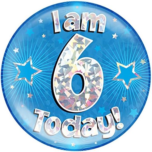 OAKTREE UK 633384 6" Jumbo Badge I am 6 Today Blue Holographic Cracked Ice