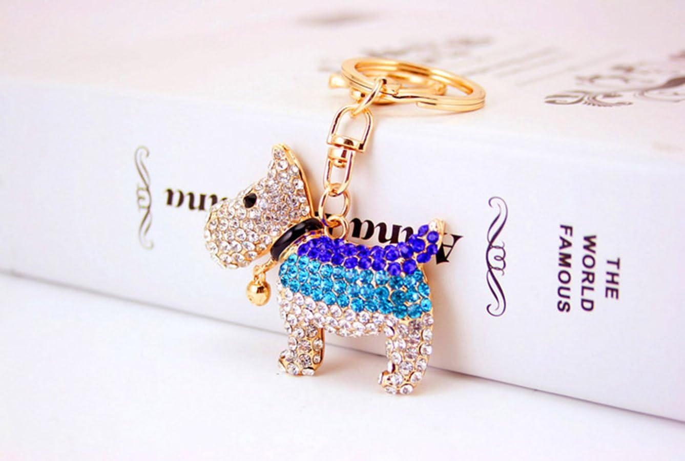 One Pack Cute Zodiac Puppy Bell Poodle Dog Pet Dog Rhinestone Car Keychain Ring Chain Gift Bag Clasp Holder image 2