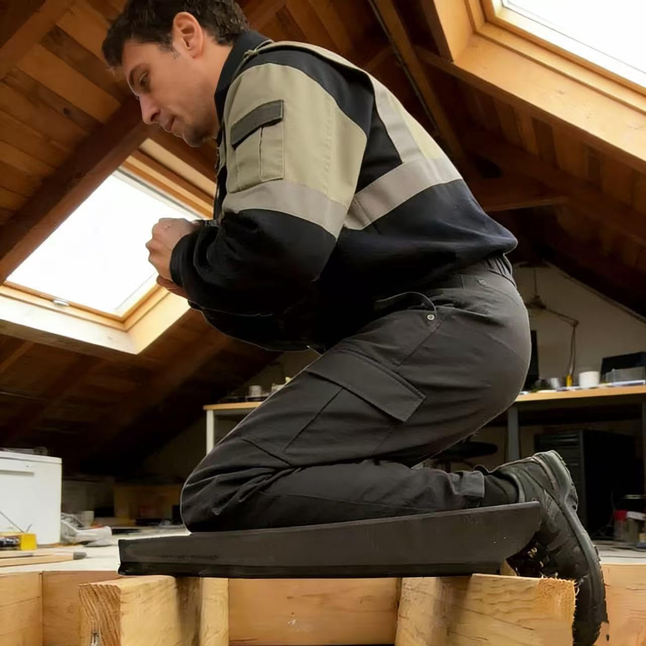 Toe Knee Crawler Knee Pads for Attic – High-Density 60° Foam Knee Shin Protection, Non-Slip Wide Straps, Lightweight Crawling Knee Pads for Construction & Insulation