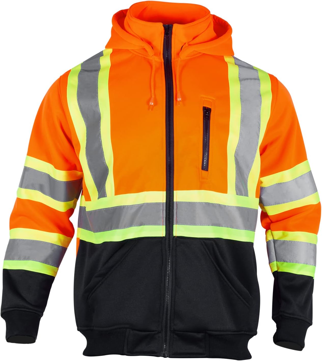VENDACE High Visibility ANSI Class 3 Reflective Safety Fleece Sweatshirt Hoodie for Men with Detachable Hood(Orange,L) - Image 2
