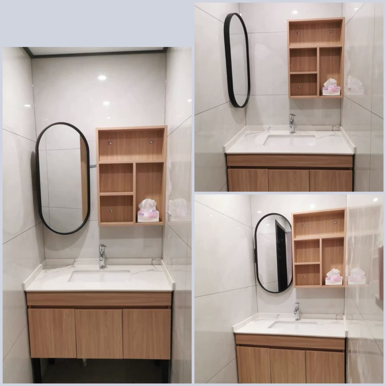 Specchio Espejo de pared giratorio de esquina, espejo de baño ovalado, espejo de maquillaje con marco decorativo, 30 x 50 cm, 35 x 60 cm, 40 x 80 cm, 40 x 90 cm, marco de aluminio HD, a prueba de