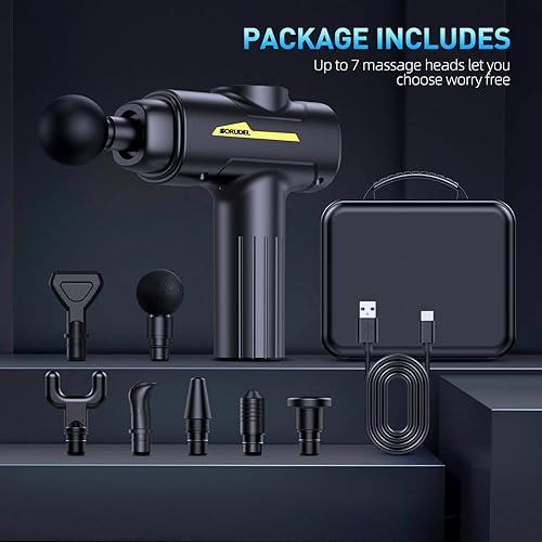 Miniatura 9 de Pistola de masaje, pistola de masaje de tejido profundo para aliviar el dolor con 7 cabezales de masaje y 6 velocidades y estuche de transporte