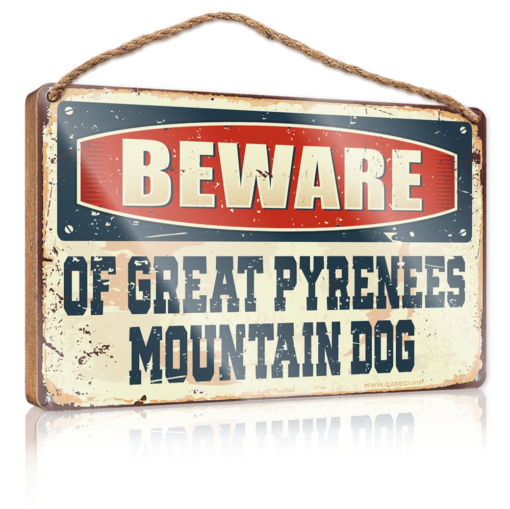 DTHA Funny Bedroom Decor Beware Of Great Pyrenees Mountain Dog Wooden Sign Man Cave Furniture Large Home Sign(15X28CM)