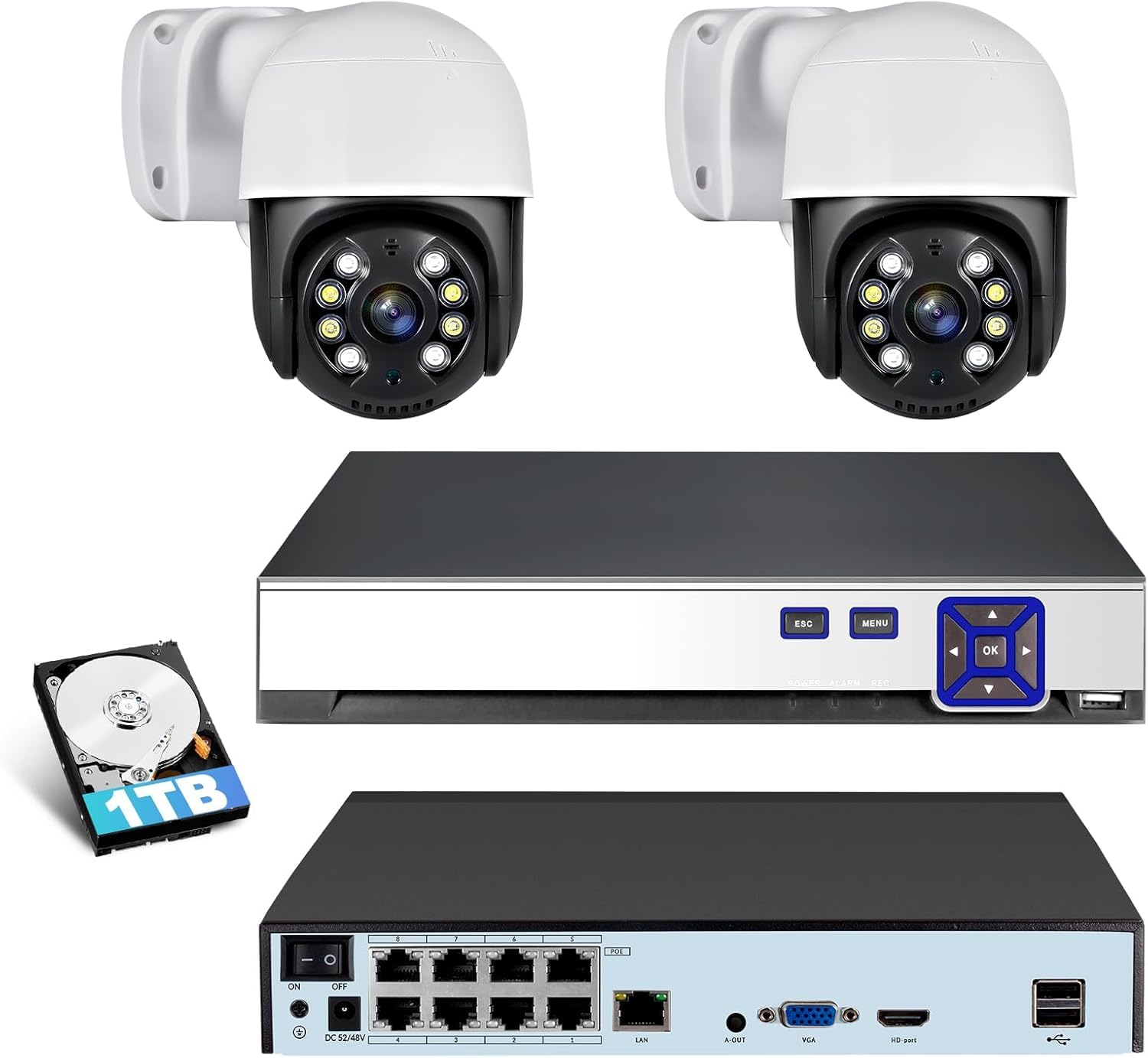 Juego de cámaras de vigilancia 4K para Exteriores, 8 Canales PoE con Disco Duro de 1 TB, Grabador de vídeo en Red para Sistema de cámara CCTV para Seguridad en el hogar, Solo Funciona con cámaras IP