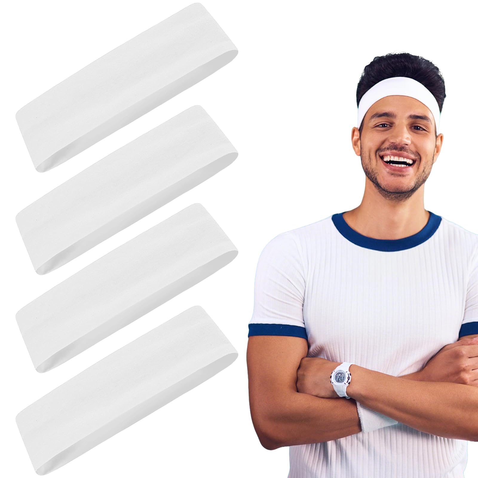 Irtyif Cinta Pelo Deporte, 4 Piezas Cinta Pelo Hombre, Headband, para Yoga, Correr, Hacer Entrenamiento（Blanco）