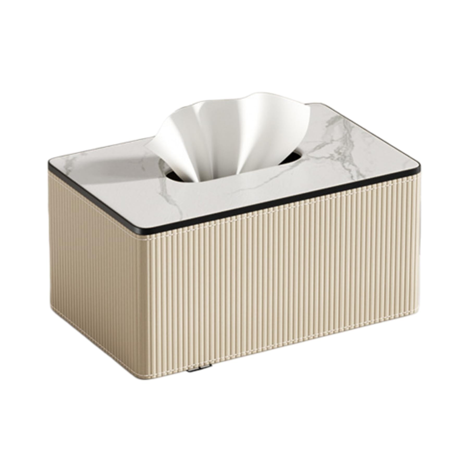 Marble Top Ribbed Tissue Box Cover, PU Leather, Large Arc Corners,Rectangular Tissues-Brown