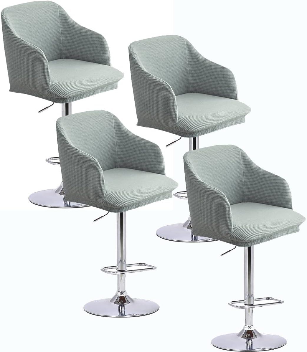 Curved Back Bar Stool Slipcovers Set of 4Stretch Chair Covers with Arms for Swivel Bar Stools Kitchen & Dining Room Protector Silver Gray