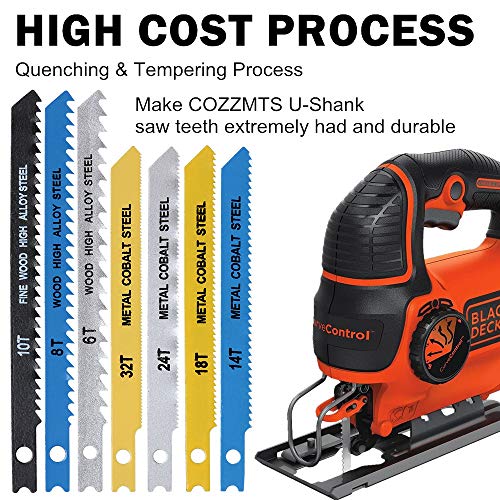 30PCS U-Shank Jig Saw Blade Set for Wood Plastic Metal Cutting Compatible with Bosch DEWALT SKIL Black and Decker Jigsaw Blades U Shank Includes 6T 8T 10T 14T 18T 24T 32T with 420D Zipper Bag by Cozzmts - Used condition - Image 4