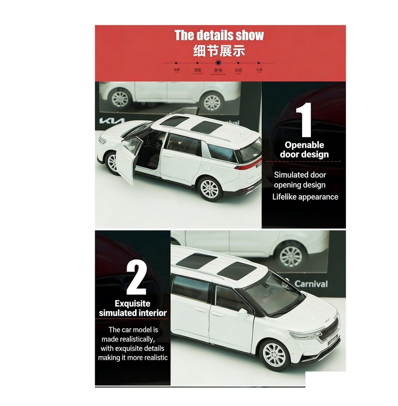 1:38 Per KIA Carnival Cast Vehicles Hobby Da Collezione Souvenir Giocattoli Regalo Set Giochi Modello Auto per Hobby(Nero)