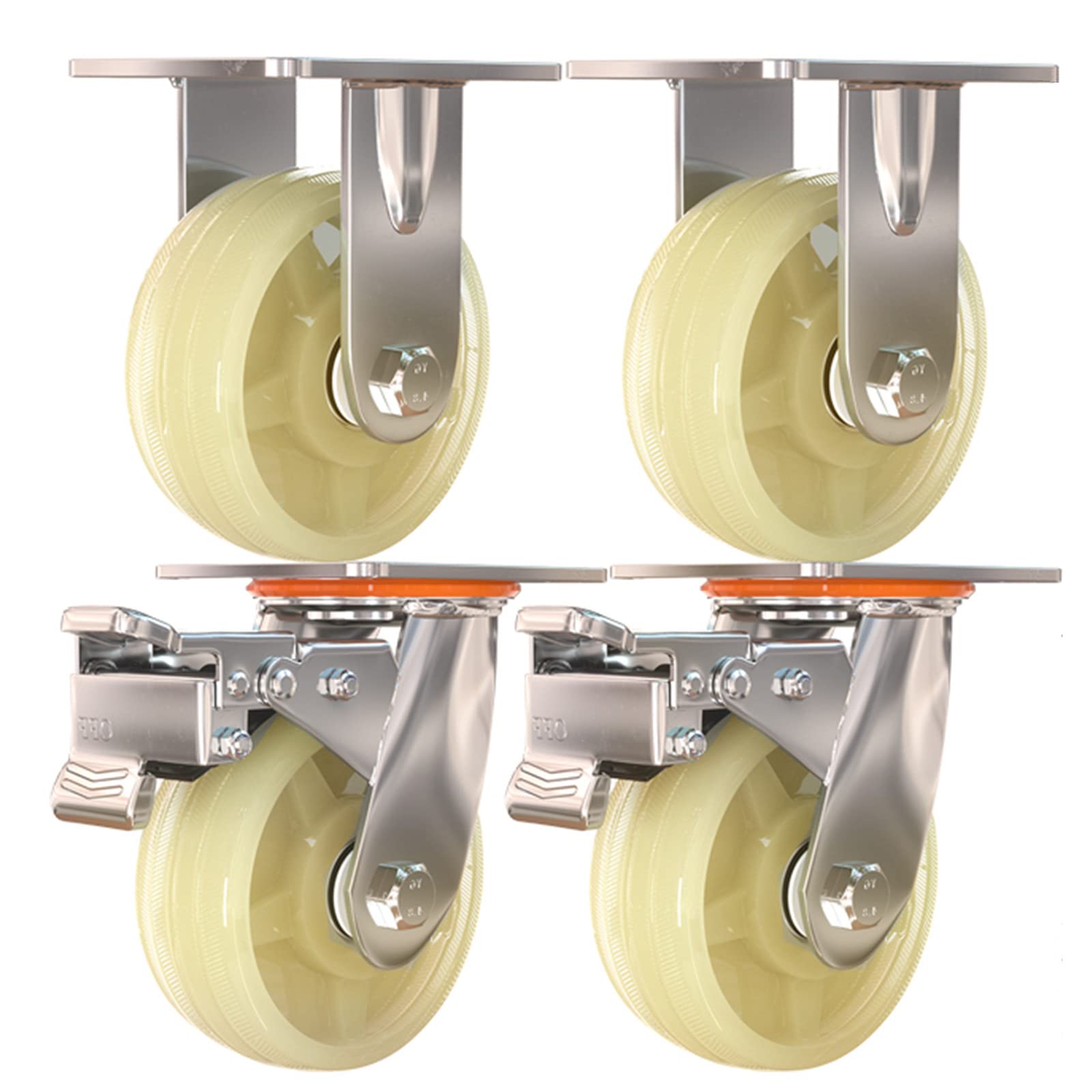 Set di 4 Ruote industriali a C Resistenti da 5 Pollici in Nylon per mobili, silenziose e Portatili, con Freno, Larghe 45 mm, rulli di Ricambio per Una Facile Mobilità.