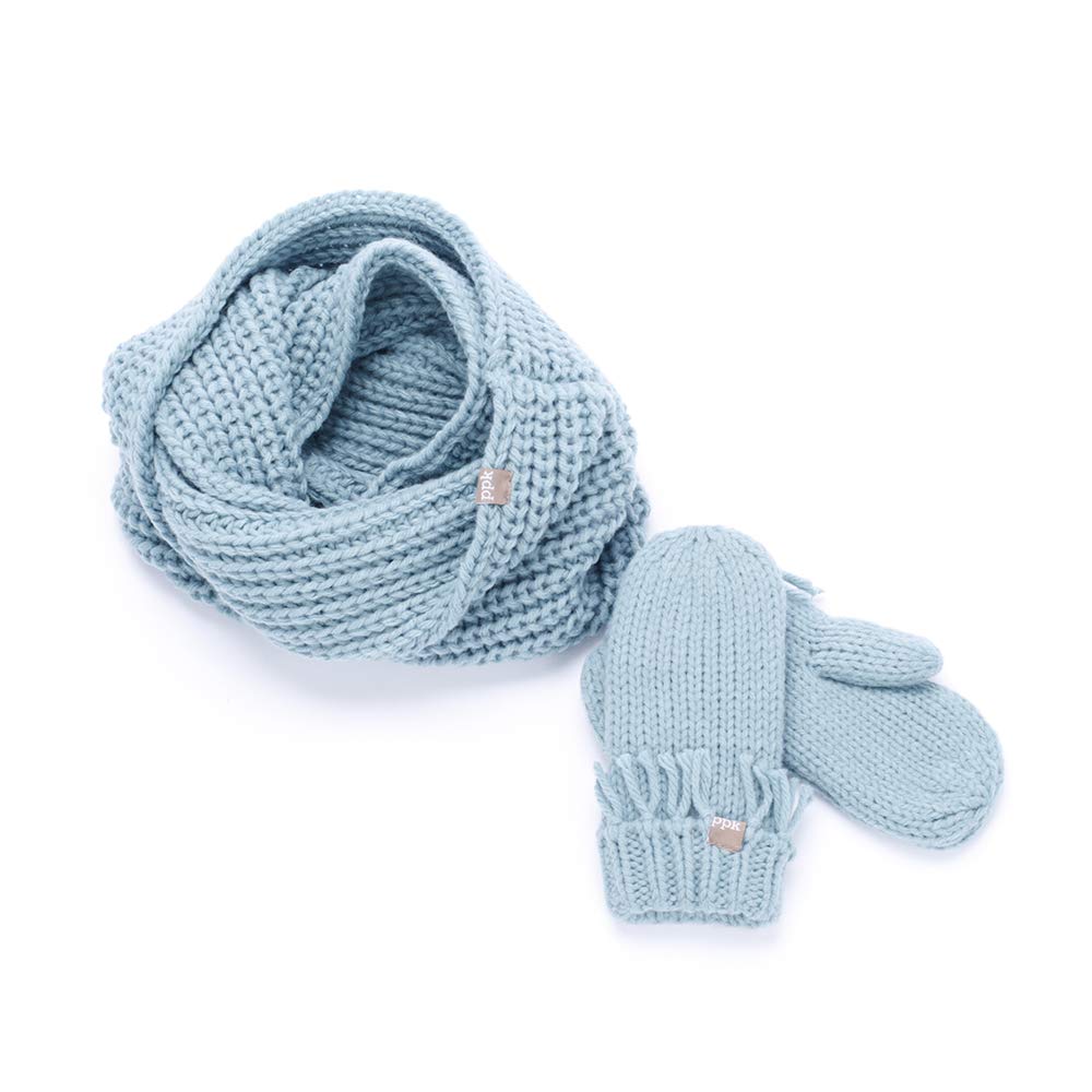 Kids Chunky Knitted Infinity Scarf/Neck-Warmer (Girls 4-14 year old) (Set- Blue, ML (3-6Y))