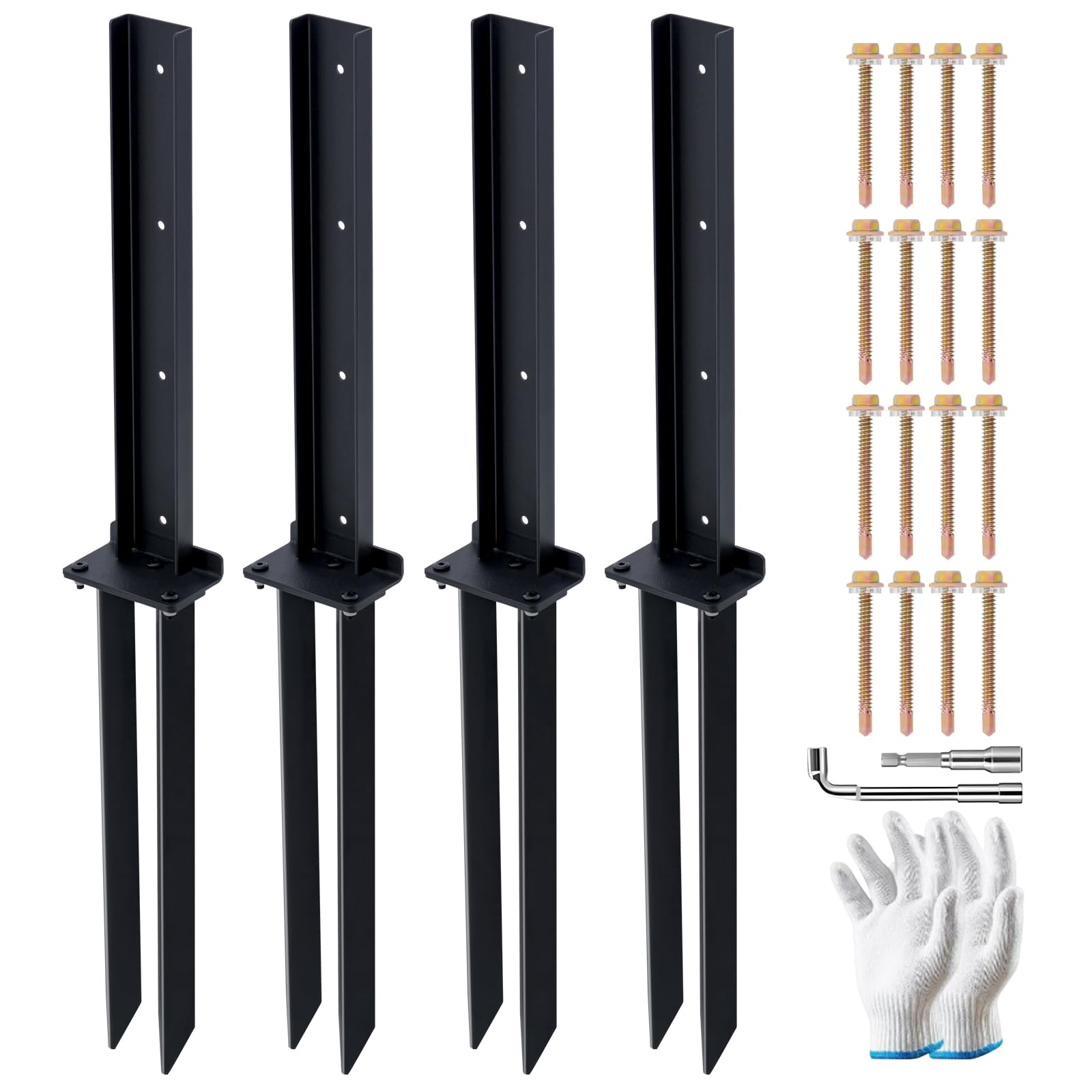 Estacas de reparación de postes de valla de acero resistente, estacas de anclaje para postes de madera, postes inclinados/rotos (paquete de 4/negro)