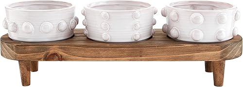 Mud Pie Cuenco de madera con cuentas soporte de 5 x 7 pulgadas 2 x 4 pulgadas de diámetro blanco