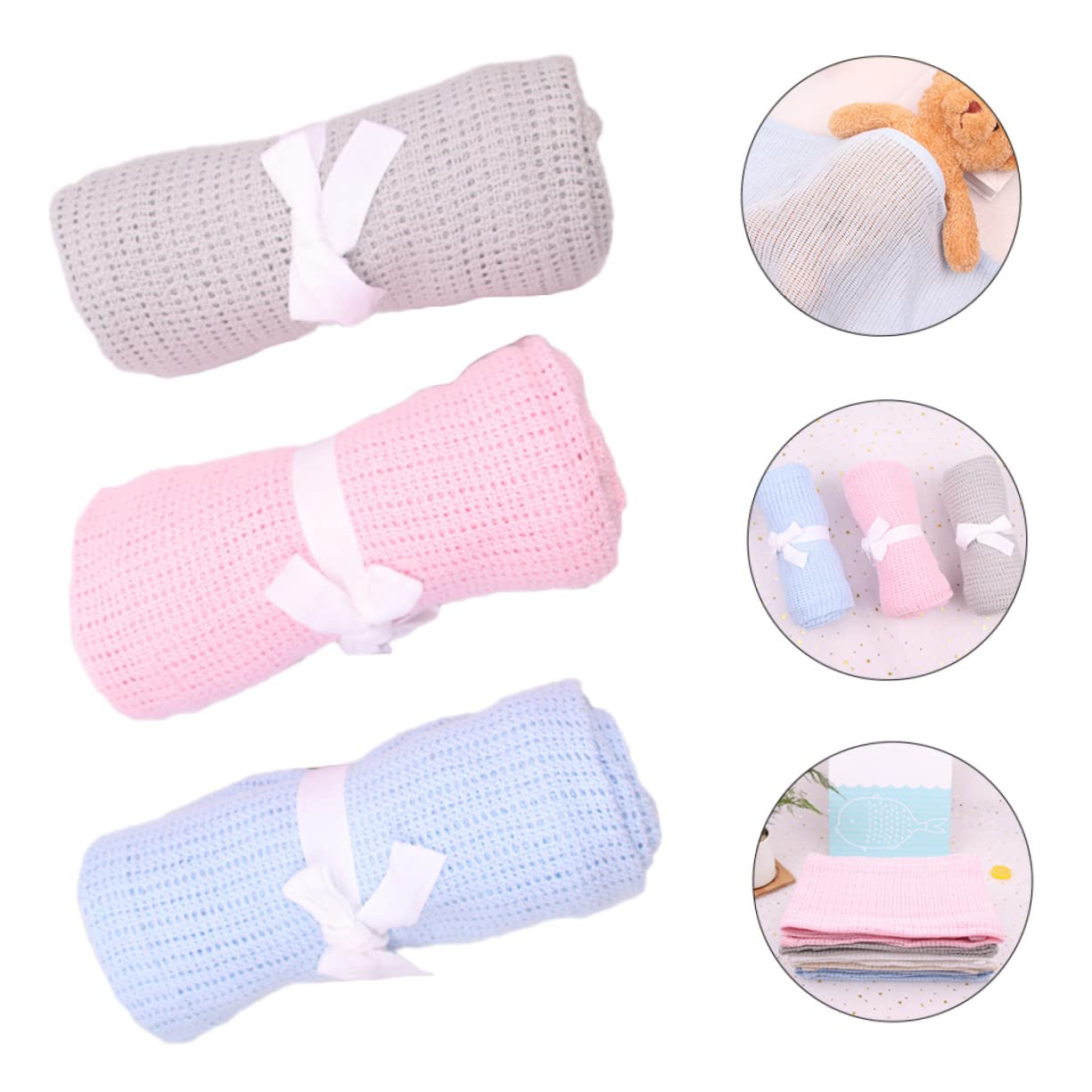 Coperta per Bebè in Cotone Cellulare 3 Pezzi, per Ragazzi e Ragazze | Vacanze Estive, Coperta Culla, per Auto e Passeggino, Lavabile, Riutilizzabile, Stimolazione Tattile