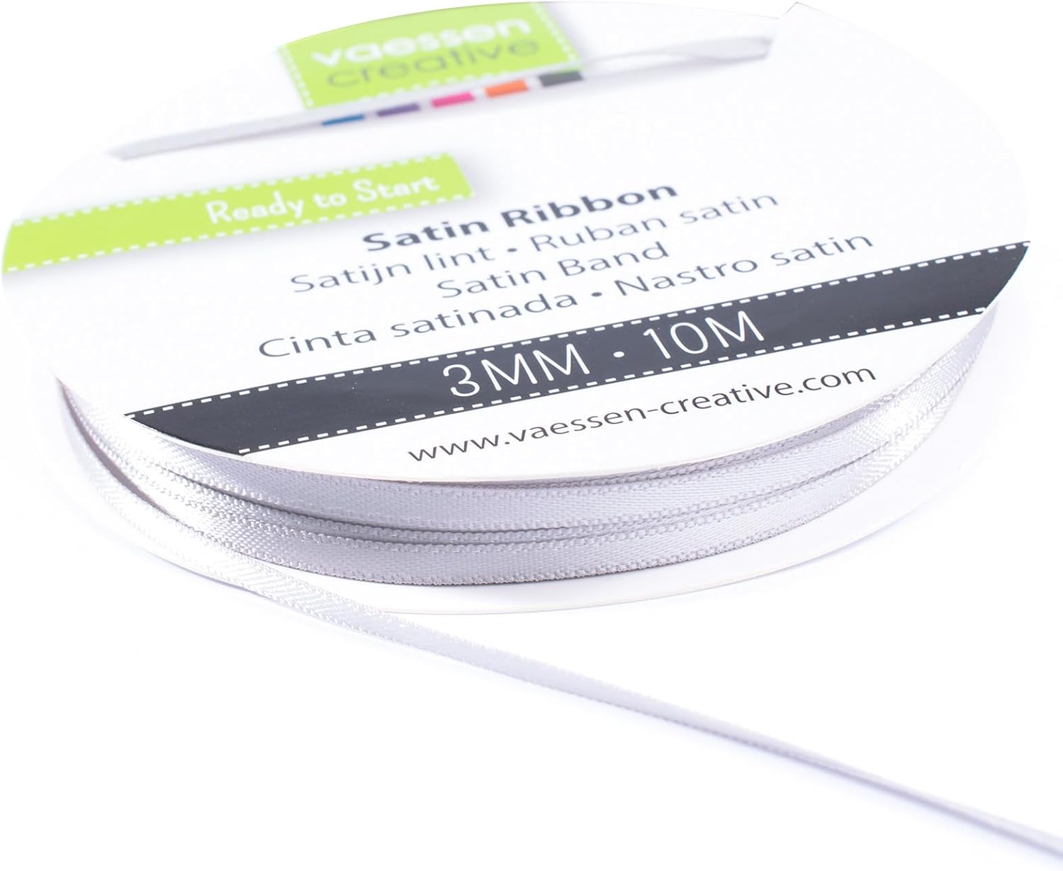 Vaessen Creative Double Satin Ribbon, Silver, 3 mm image 3
