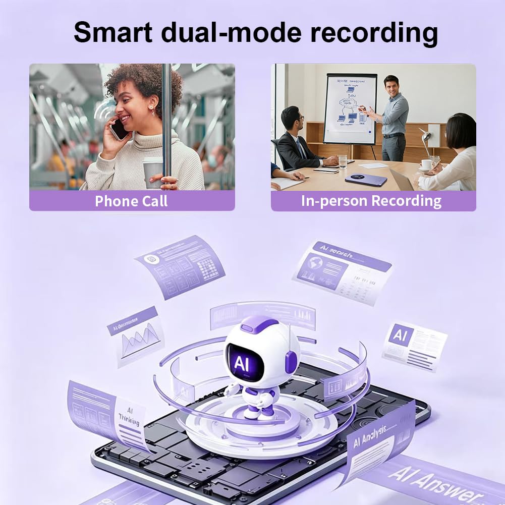 KI Digitales Diktiergerät mit 64GB, AI Voice Recorder mit Transkribieren und Zusammenfassen, App-Steuerung,One-Touch-Aufnahme,Unterstützt 152+ Sprachen Übersetzung, Für Telefonate, Besprechungen
