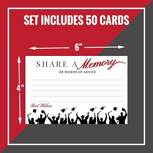 Miniatura 2 de 50 tarjetas rojas de graduación para compartir un recuerdo o consejos para el graduado, ideas de juegos de fiesta, actividades, suministros de