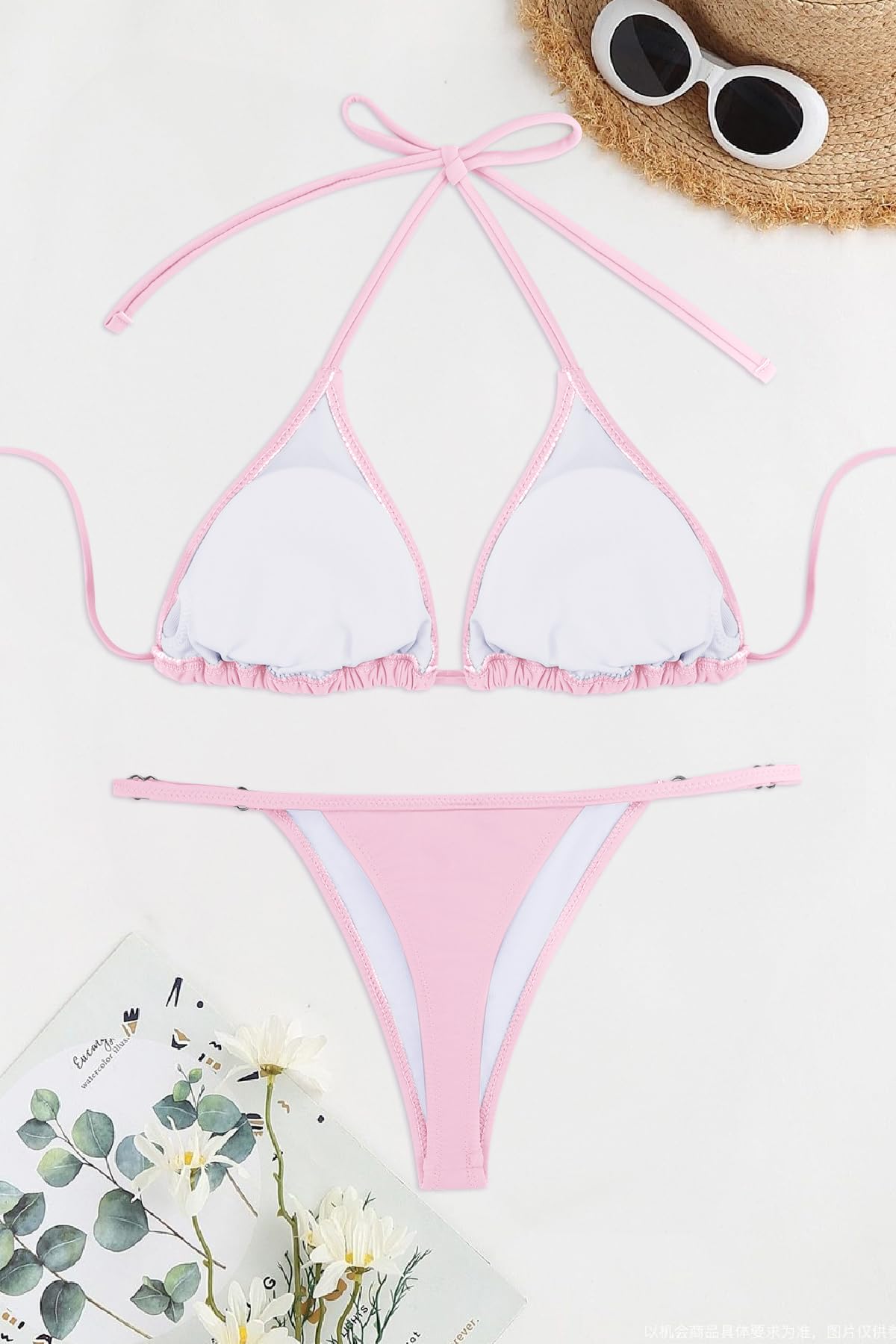 SHEKINI Bikini sexy dos nu pour femme avec string brésilien et string, rose clair, Taille XS