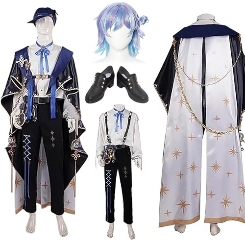 [CSPY]コスプレ 星導ショウ コスプレ 衣装 帽子付き セット ウィッグ 靴 追加可能 鑑定士 星導晶 マダコ 文学際 撮影 ほしるべしょう ハロウィン 仮装 イベント コスチューム (衣装＋ウィッグ＋靴, L)