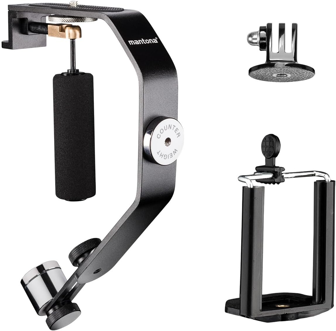 Mantona Steadycam for Action cams Such AS Rollei, GoPro Hero 2/3 / 3+ / 4, Qumox, Easypix, Actionpro X7 and Many More (1/4 inch Thread, stabilised Shooting, Small Dimensions, incl. counterweight)